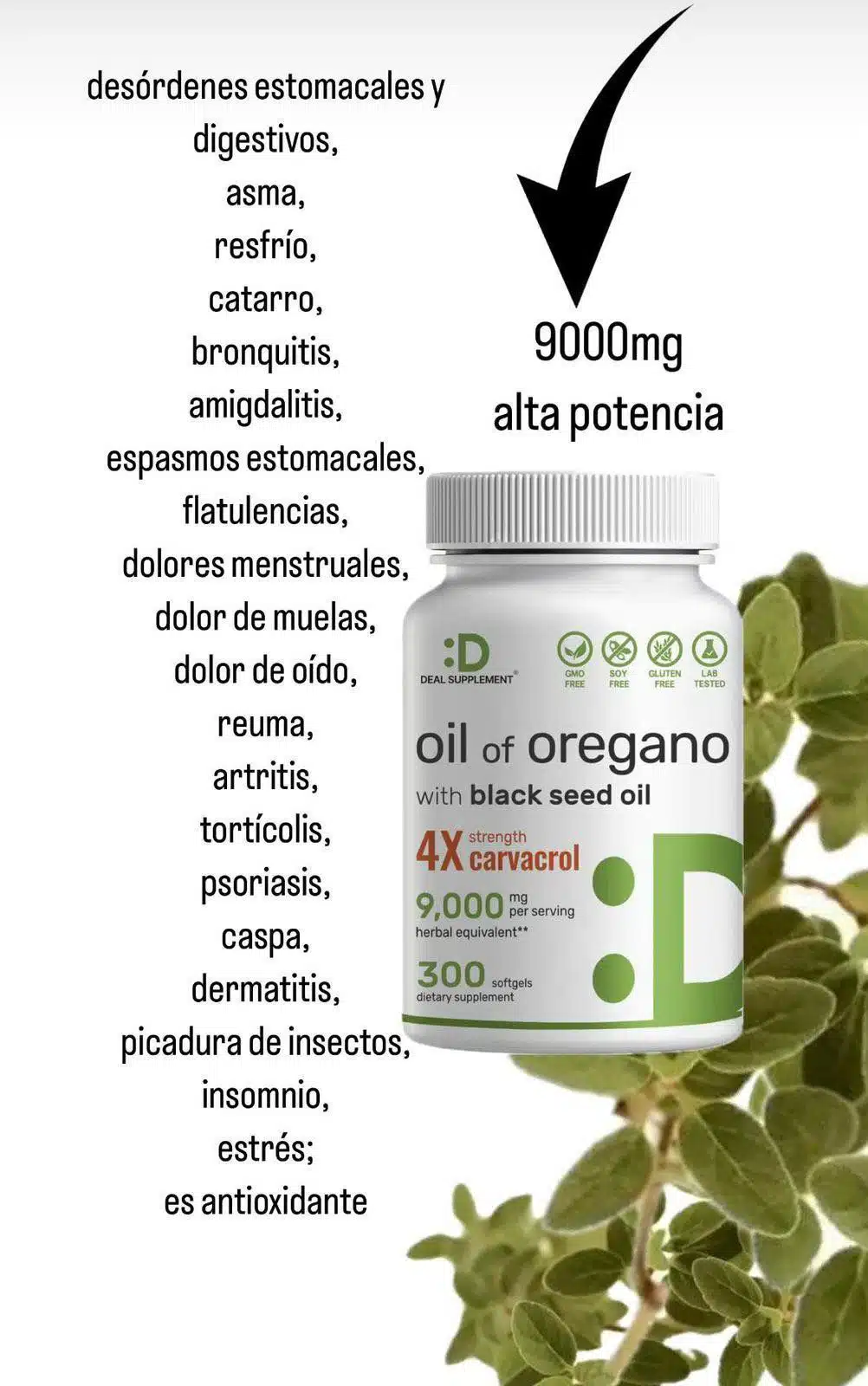 ACEITE DE OREGANO CON ACEITE DE SEMILLA NEGRA, 300 Capsulas - Imagen 12