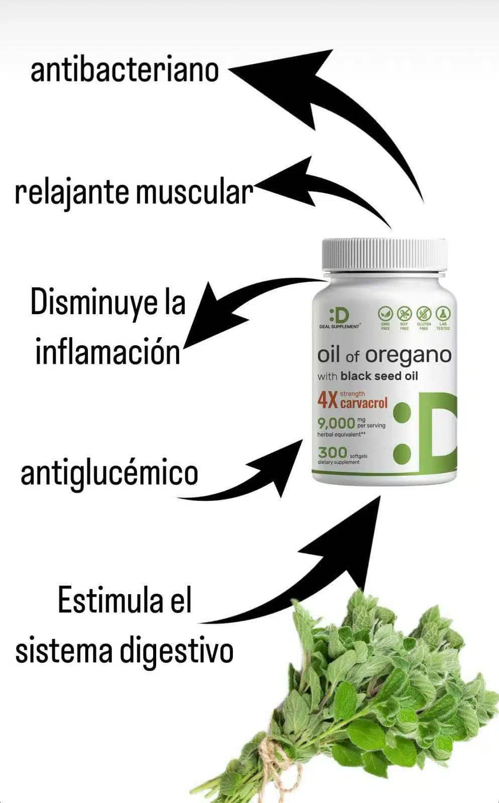 ACEITE DE OREGANO CON ACEITE DE SEMILLA NEGRA, 300 Capsulas - Imagen 13
