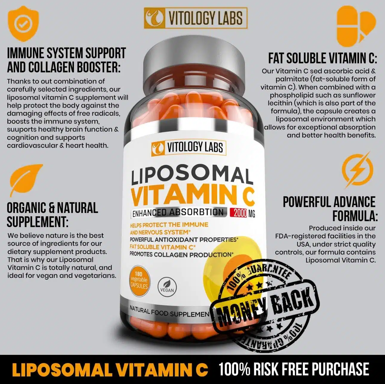 VITAMINA C LIPOSOMA, 2000 MG, 180 Capsulas - Imagen 7