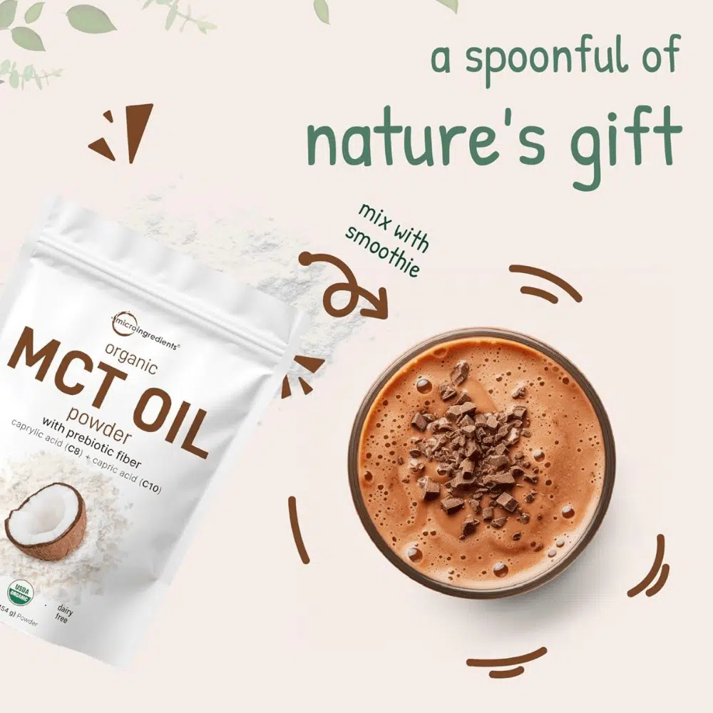 ACEITE ORGANICO MCT EN POLVO CON FIBRA PREBIOTICA, 1 Libra - Imagen 2