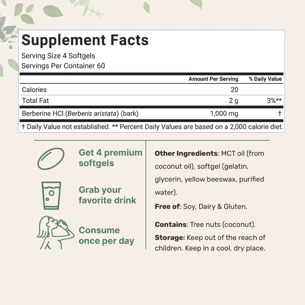 BERBERINA 1000 MG CON ACEITE MCT, 240 Capsulas - Imagen 5