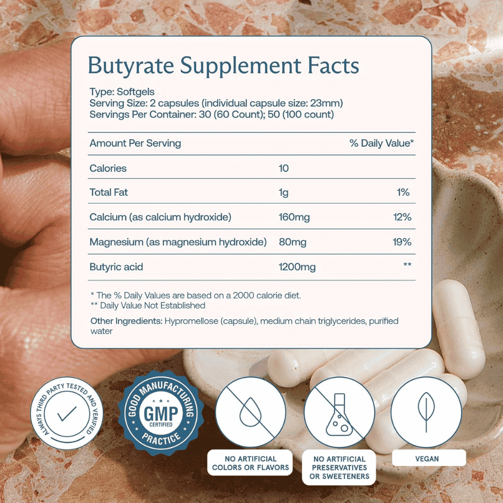 ACIDO BUTIRICO, 100 Capsulas - Imagen 3