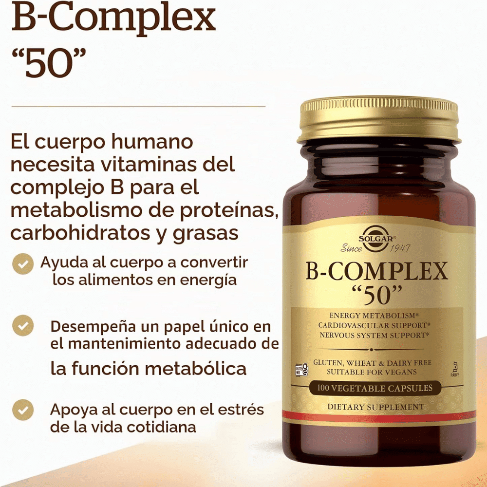 SOLGAR B-COMPLEX 50, 100 Capsulas - Imagen 4