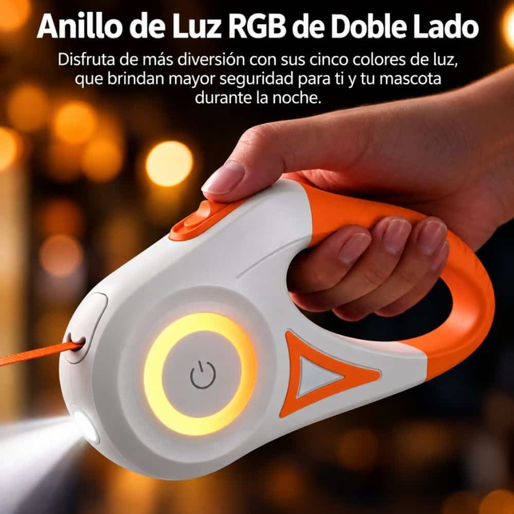 CORREA RETRACTIL NARANJA CON LUZ LED - Imagen 6