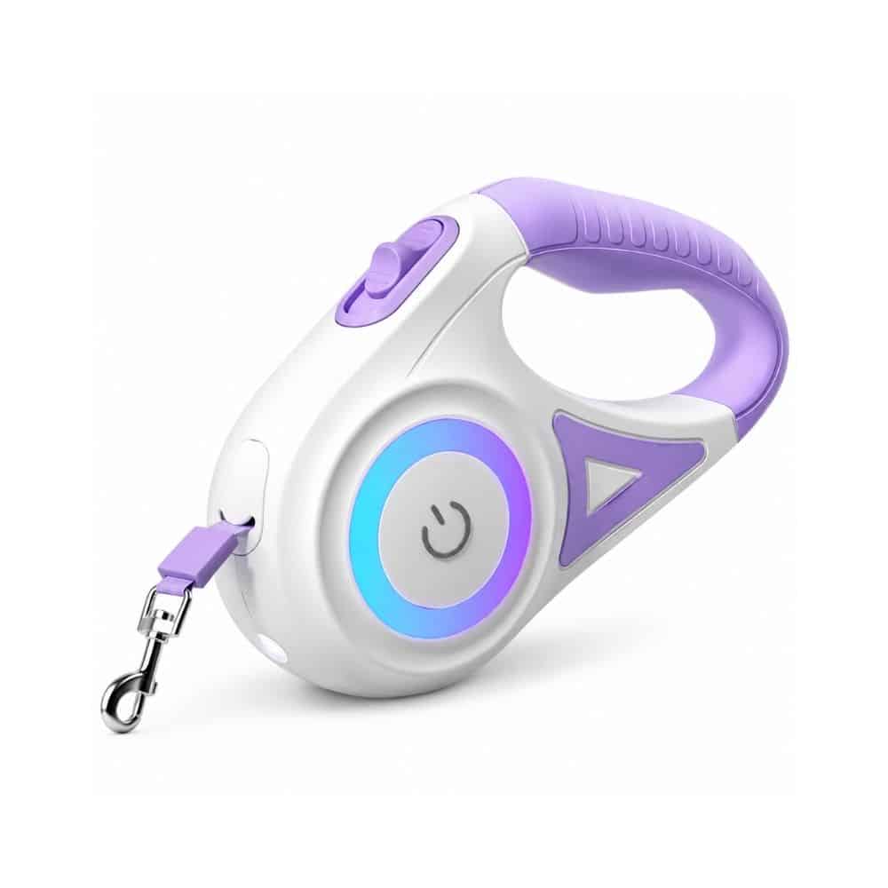 CORREA RETRACTIL MORADA CON LUZ LED