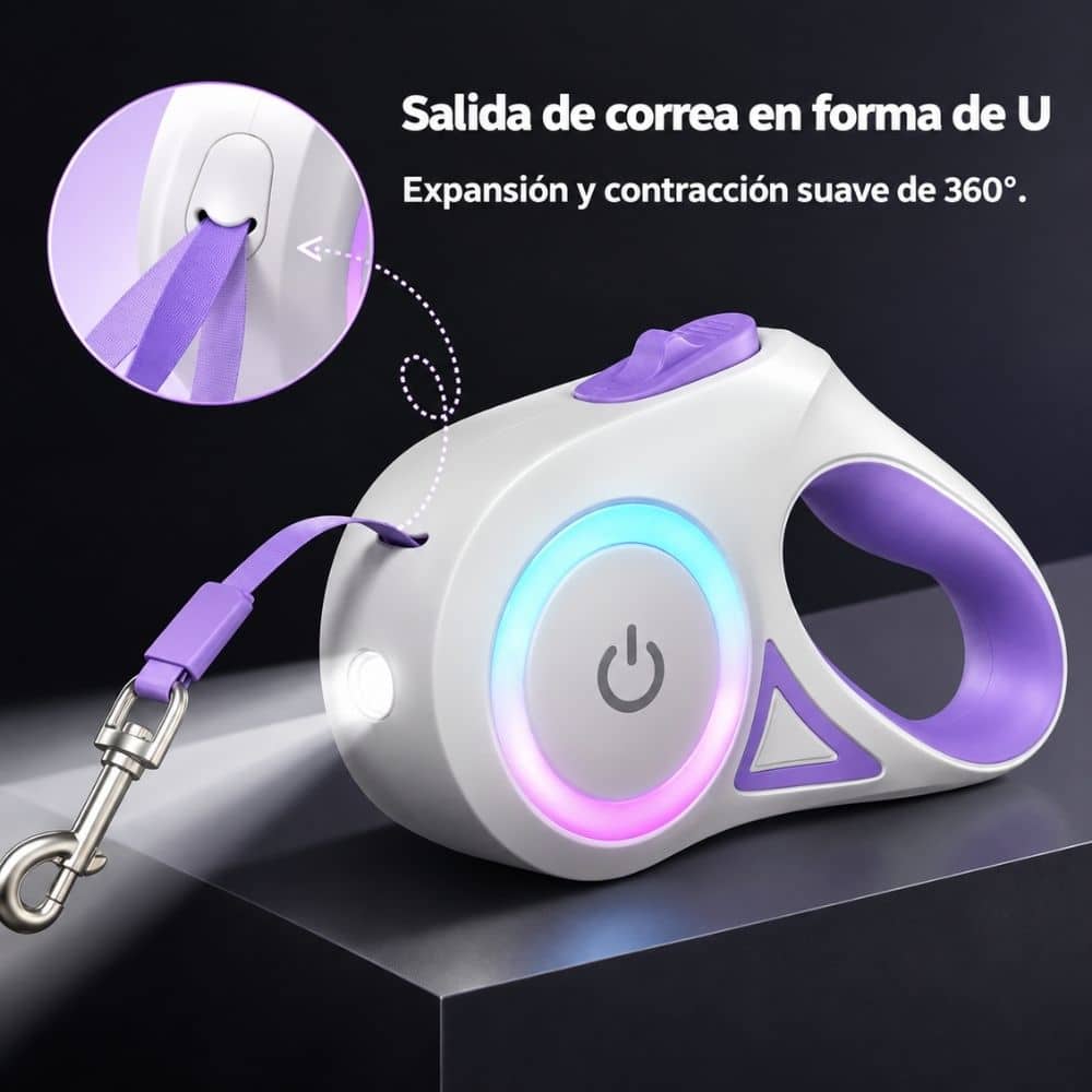 CORREA RETRACTIL MORADA CON LUZ LED - Imagen 5