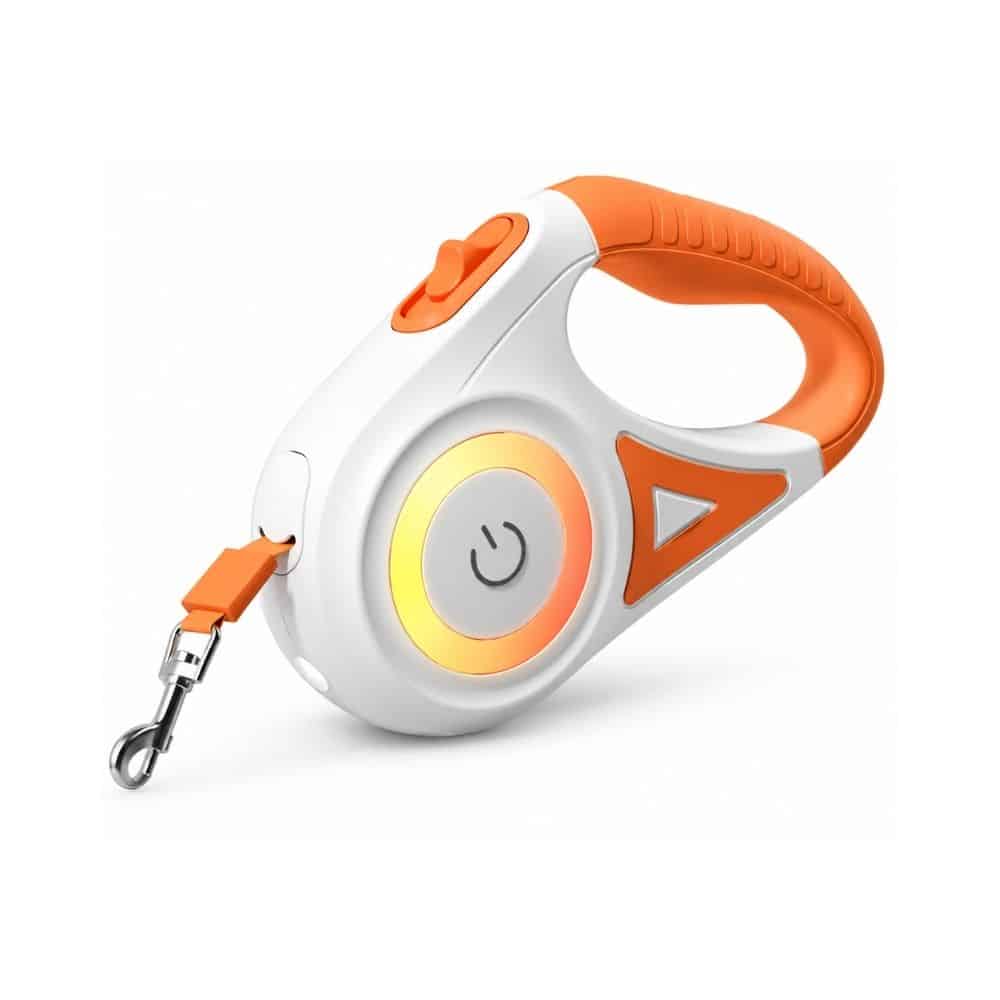 CORREA RETRACTIL NARANJA CON LUZ LED